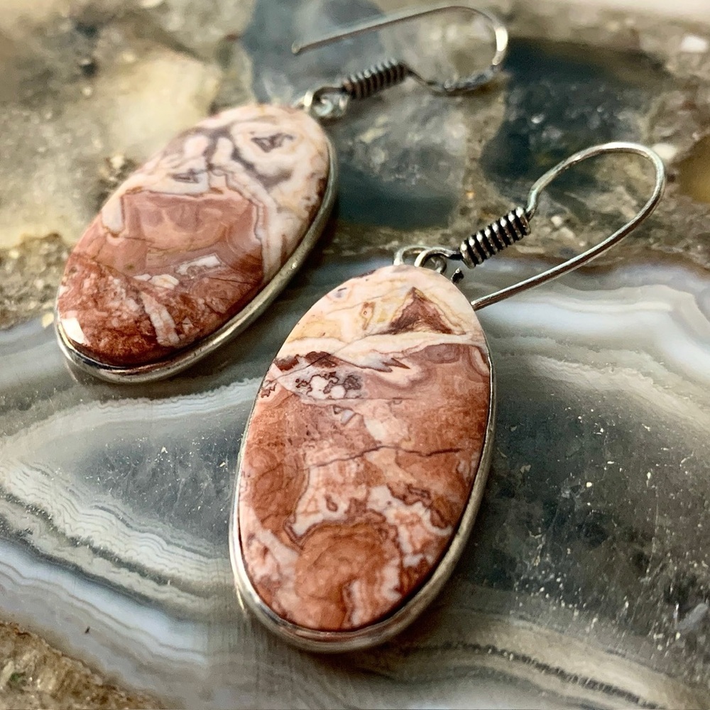2362 Artisan Stone Oval Earrings in Silver Setting